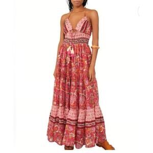 Free People Real Love Embroidered Maxi Dress In Pink Meadow Combo- Size Small
